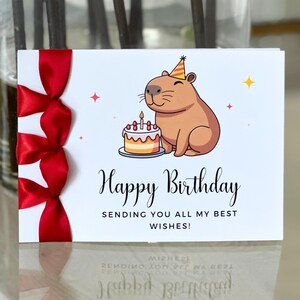 Carte d'anniversaire faite main personnalisée, ruban de satin, carte de luxe, carte personnalisée, carte avec capybara
