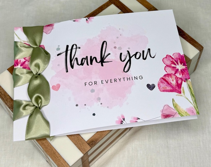 Handmade Cotton Thank You Card: Satin Ribbon, Personalized