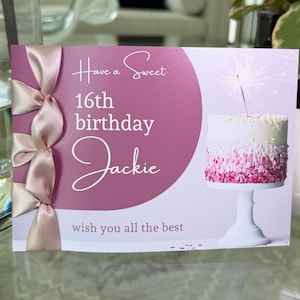 Carte d'anniversaire faite main personnalisée, ruban de satin, carte de luxe, carte personnalisée, carte avec nom dessus