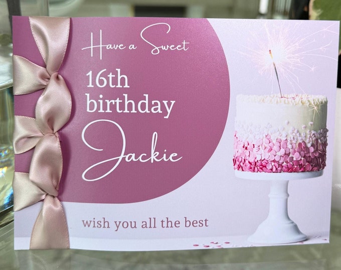 Handmade Birthday Card, Satin Ribbon, Personalized Keepsake