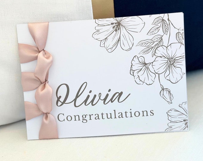 Handmade Congratulations Card | Custom Luxury Greeting Card with Satin Ribbon | Personalized Stationery Gift