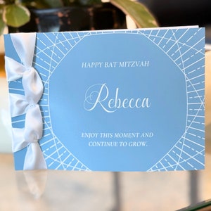 Carte faite main bat mitzvah personnalisée, ruban de satin, carte de luxe, carte personnalisée, carte avec nom dessus