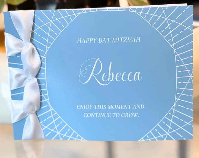 Handmade Bat Mitzvah Card | Personalized Keepsake with Satin Ribbon