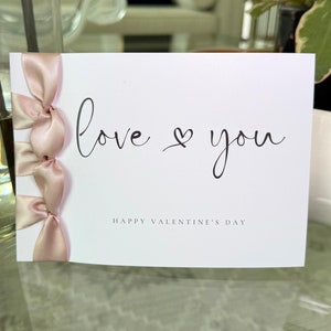 Carte de Saint-Valentin faite main personnalisée, ruban de satin, carte de luxe, carte personnalisée, carte avec nom, je t'aime
