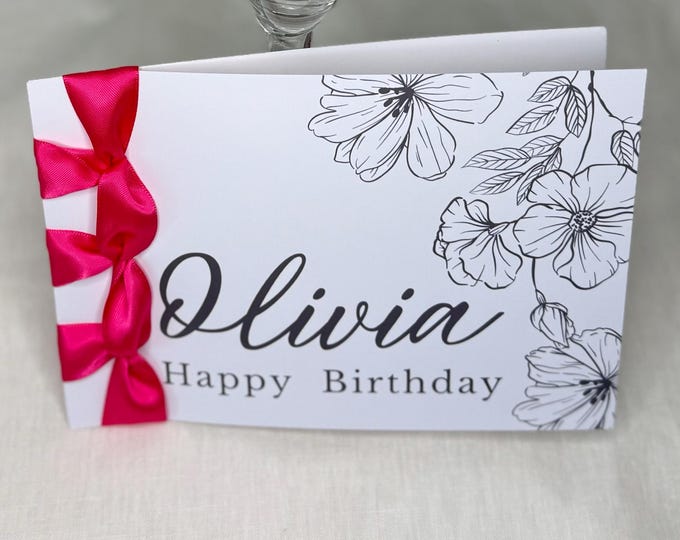 Custom Handmade Birthday Card: Satin Ribbon, Personalized