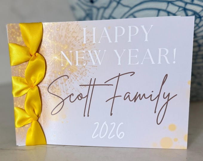 Personalized New Year Card 2026 | Satin Ribbon, Handmade Keepsake