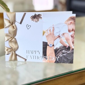 Carte de fête des pères faite main personnalisée, ruban de satin, carte de luxe, personnalisée, joyeuse fête des pères, carte avec photo