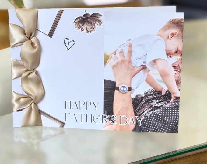 Personalized Father's Day Photo Card | Handmade Luxury Stationery with Satin Ribbon