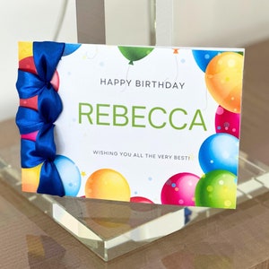 Carte d'anniversaire faite main personnalisée, ruban de satin, carte de luxe, carte personnalisée, carte avec des ballons