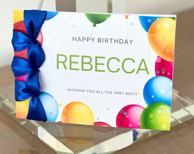 Handmade Birthday Card: Custom Satin Ribbon, Personalized