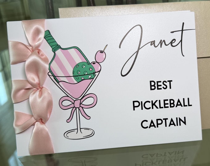 Handmade Pickleball Captain Card, Satin Ribbon, Personalized Card