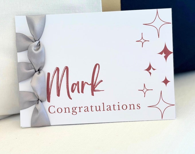 Personalized Congratulations Card, Satin Ribbon, Handmade