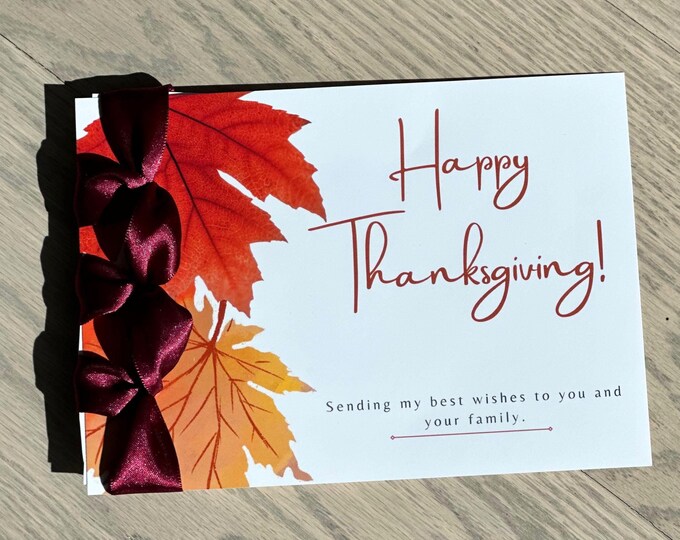 Handmade Thanksgiving Card | Satin Ribbon, Personalized Holiday Greetings