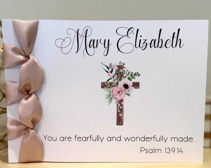 Personalized First Communion Card | Satin Ribbon, Religious Keepsake
