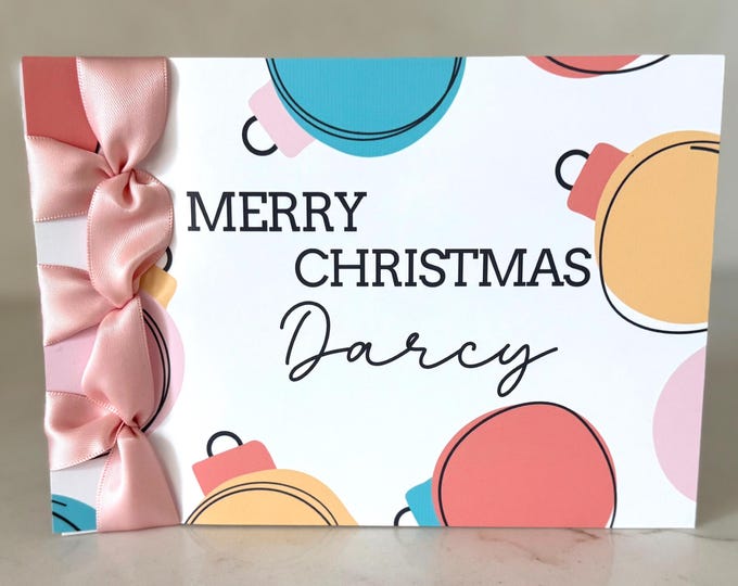 Personalized Christmas Card | Handmade Holiday Card with Satin Ribbon & Japanese Binding