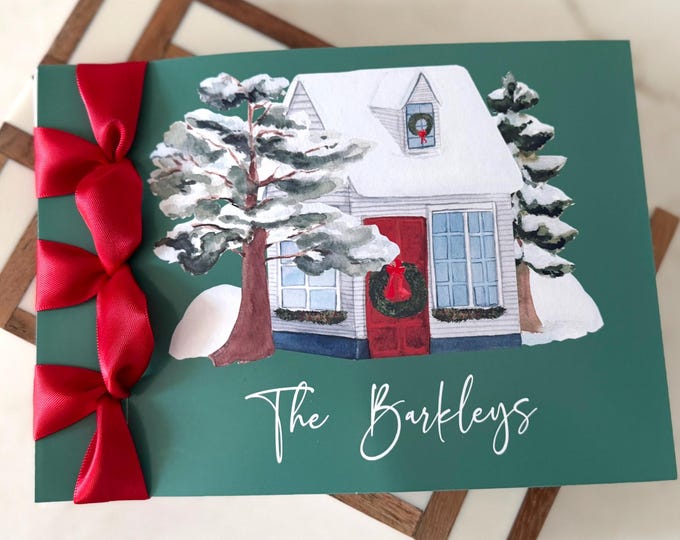 Personalized Christmas Card | Handmade Holiday Home, Satin Ribbon
