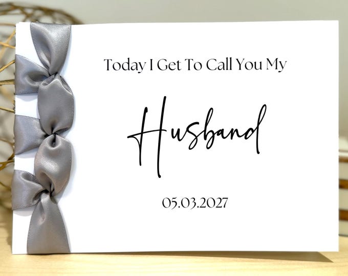 Husband Wedding Day Card | Handmade Personalized Cardstock with Satin Ribbon