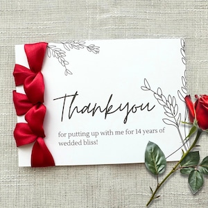 Carte d'anniversaire personnalisée faite main avec ruban de satin - cadeau unique personnalisé, carte de joyeux anniversaire, merci pour le bonheur de notre mariage