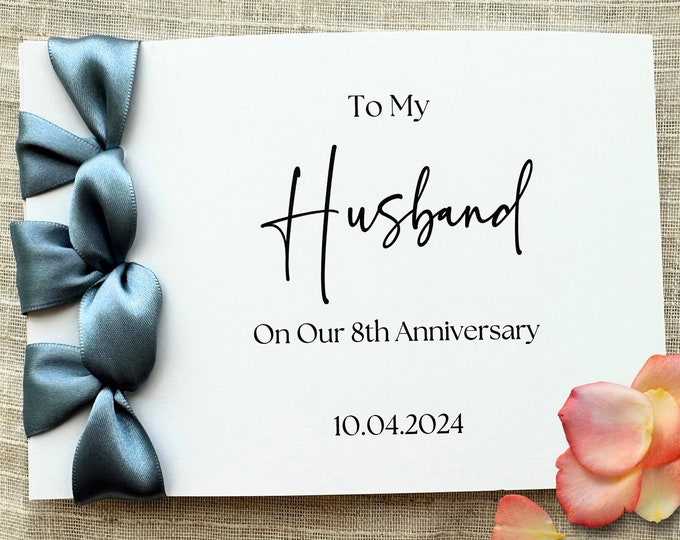 Handmade Anniversary Card | Custom Luxury Greeting Card with Satin Ribbon | Personalized Stationery Gift