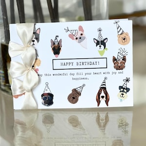 Carte d'anniversaire faite main personnalisée, ruban de satin, carte de luxe, carte personnalisée, carte avec des chiens