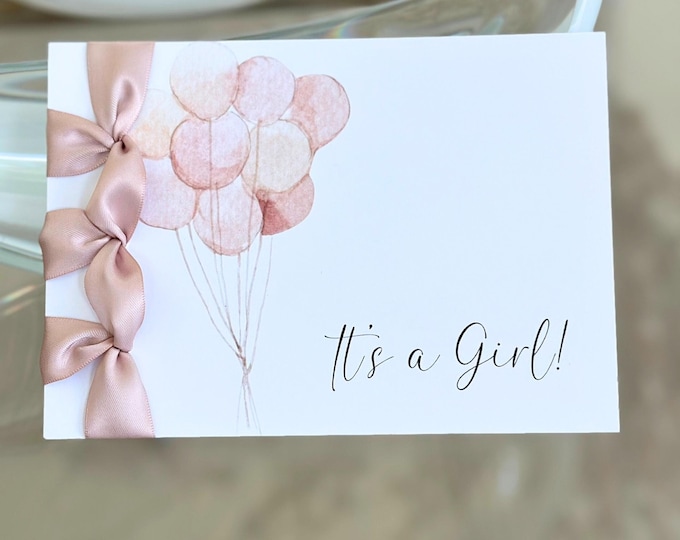 Personalized Congratulations Card, New Baby Girl, Satin Ribbon