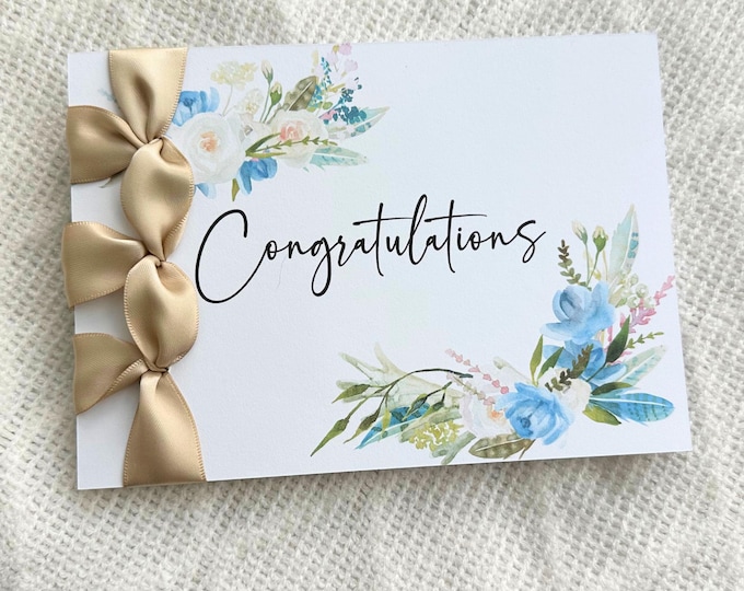Handmade Congratulations Card, Satin Ribbon, Floral Design