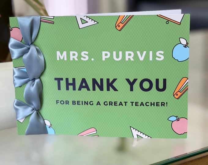 Personalized Teacher Thank You Card | Handmade Satin Ribbon Card