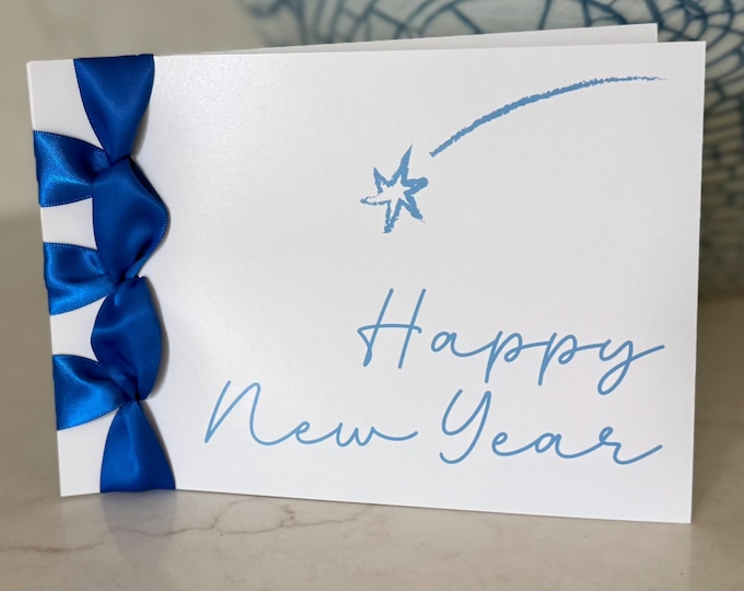 Handmade New Year Card | Personalized Stationery with Satin Ribbon