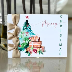 Carte de Noël faite main personnalisée, ruban de satin, carte de luxe, joyeux Noël