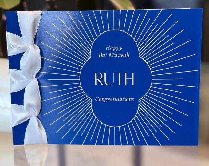 Personalized Bat Mitzvah Card | Handmade Luxury Keepsake with Satin Ribbon