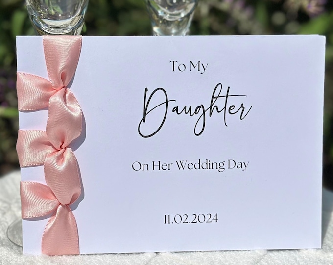 Personalized Daughter Wedding Card | Handmade Cotton Stationery with Satin Ribbon
