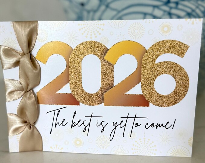 Handmade 2026 New Year Card | Personalized Satin Ribbon Holiday Greetings