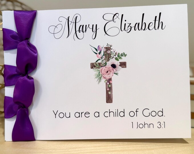Personalized First Communion Card | Satin Ribbon, Baptism, Christening