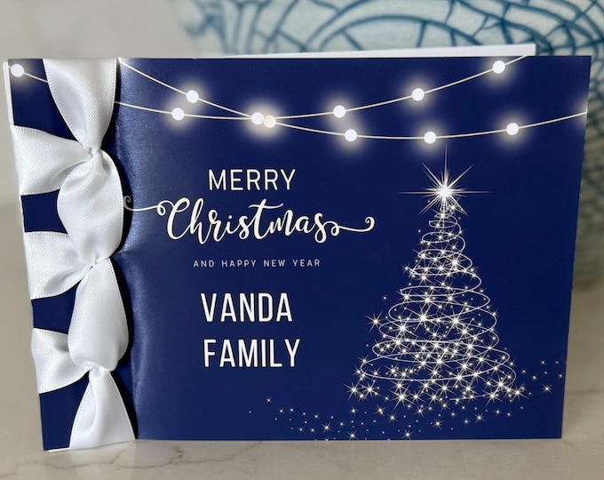 Personalized Christmas Card | Handmade Holiday Card with Satin Ribbon