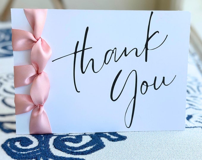 Custom Handmade Thank You Card | Satin Ribbon, Personalized Stationery