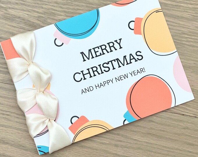 Custom Handmade Christmas Card: Satin Ribbon & Japanese Binding