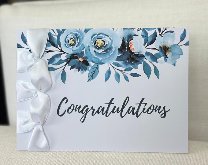 Handmade Congratulations Card, Satin Ribbon, Japanese Binding