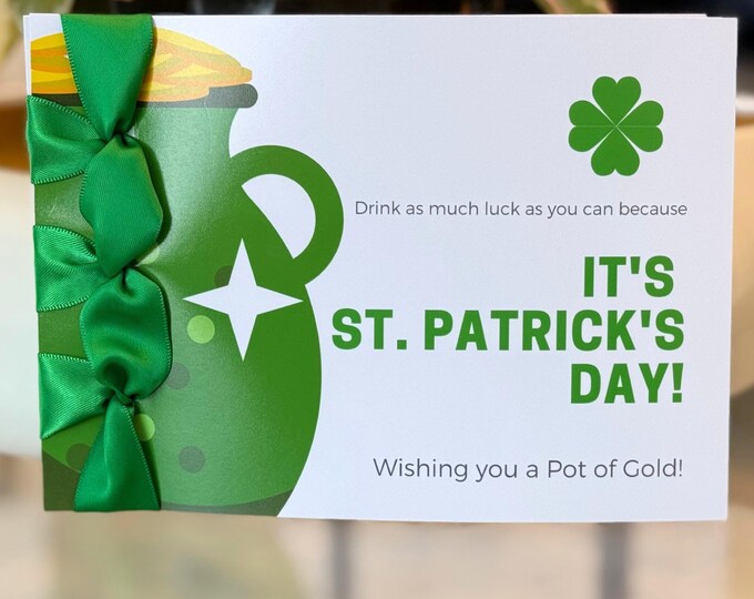 Handmade St. Patrick's Day Card | Satin Ribbon, Pot of Gold