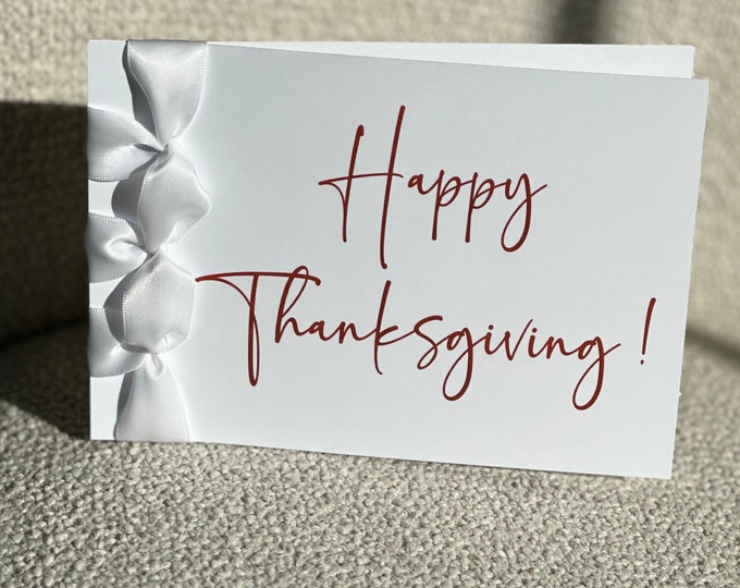 Handmade Thanksgiving Card, Satin Ribbon, Japanese Binding