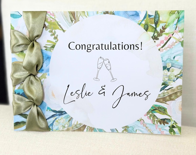 Custom Wedding Congratulations Card: Satin Ribbon, Personalized Message