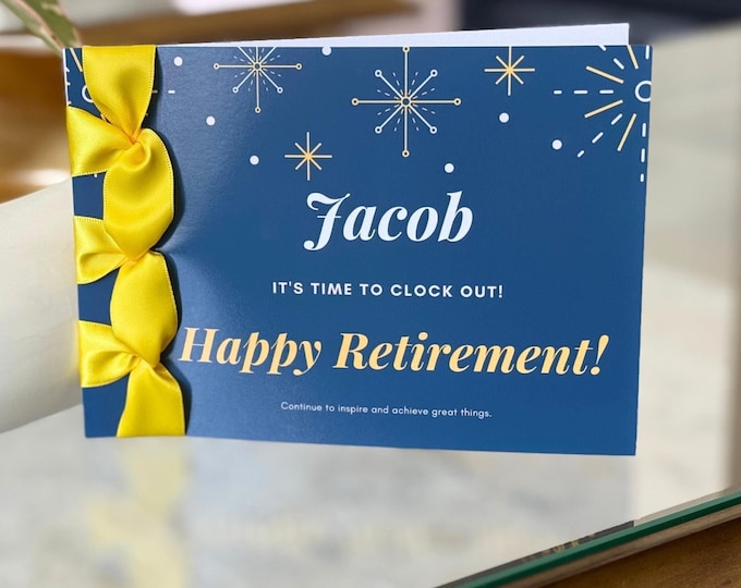 Handmade Retirement Congratulations Card: Satin Ribbon, Personalized Keepsake