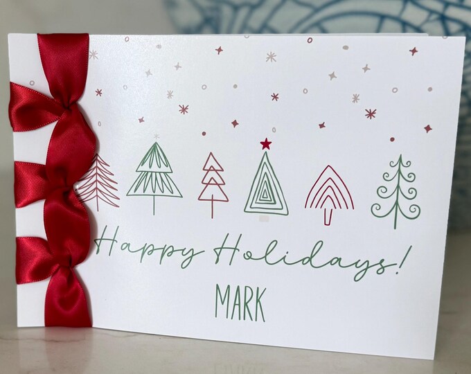 Personalized Handmade Christmas Card | Satin Ribbon, Elegant Holiday Design