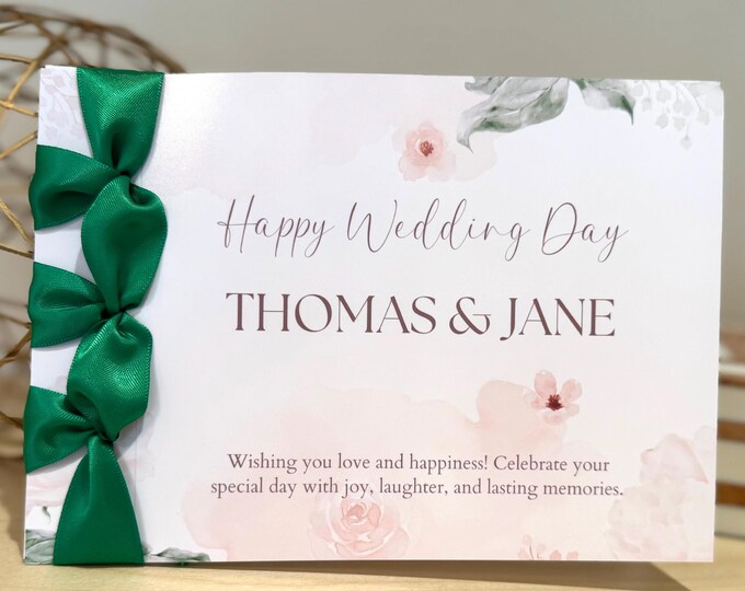 Custom Handmade Wedding Card | Satin Ribbon, Personalized Congratulations