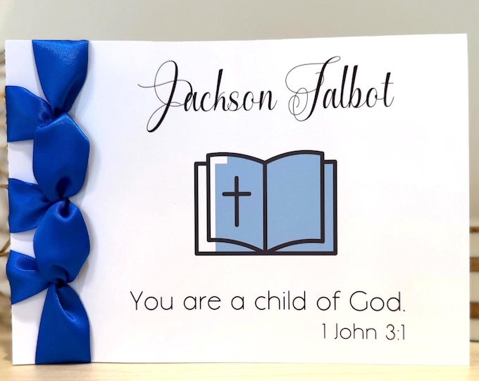Personalized First Communion Card for Boy | Handmade Religious Card with Satin Ribbon