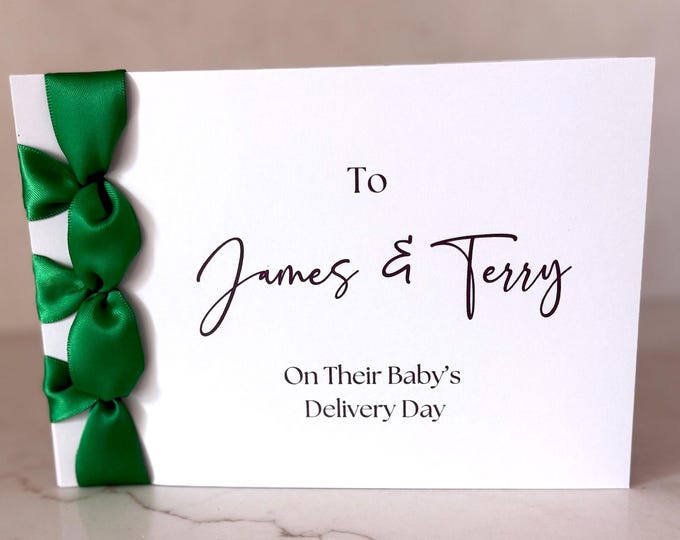 Personalized Handmade Baby Card | Satin Ribbon, New Parents