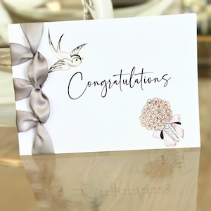 Carte de félicitations de mariage faite main personnalisée, ruban de satin, carte de luxe, félicitations personnalisées