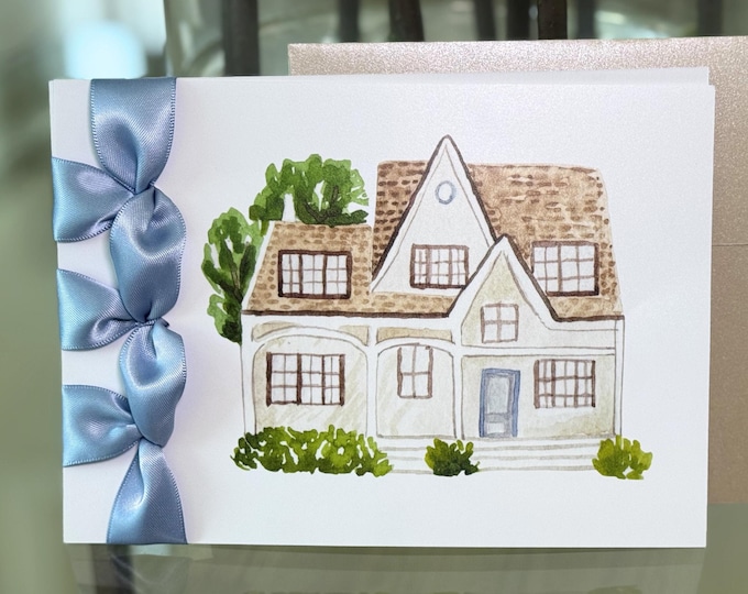 Handmade Housewarming Card: Satin Ribbon & Cotton Cardstock