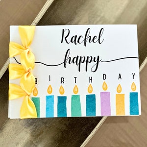 Carte d'anniversaire faite main personnalisée, ruban de satin, carte de luxe, carte personnalisée, carte avec bougies
