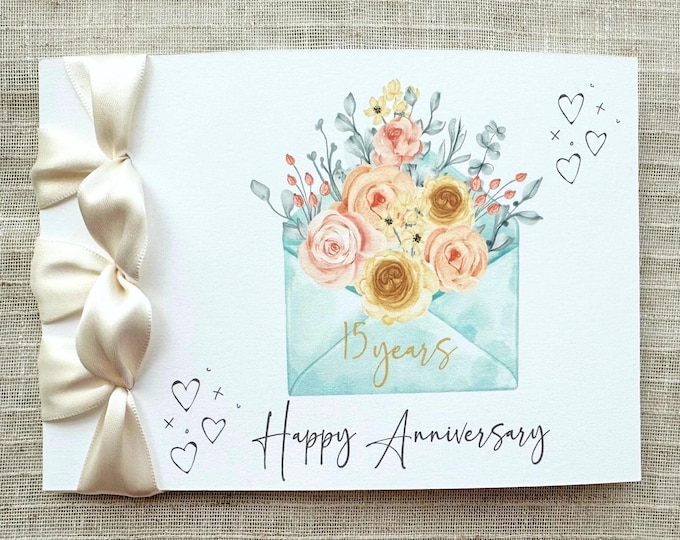 Personalized Anniversary Card | Handmade, Satin Ribbon, Cotton