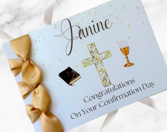 Personalized Confirmation Card for Girl | Handmade Satin Ribbon Religious Card